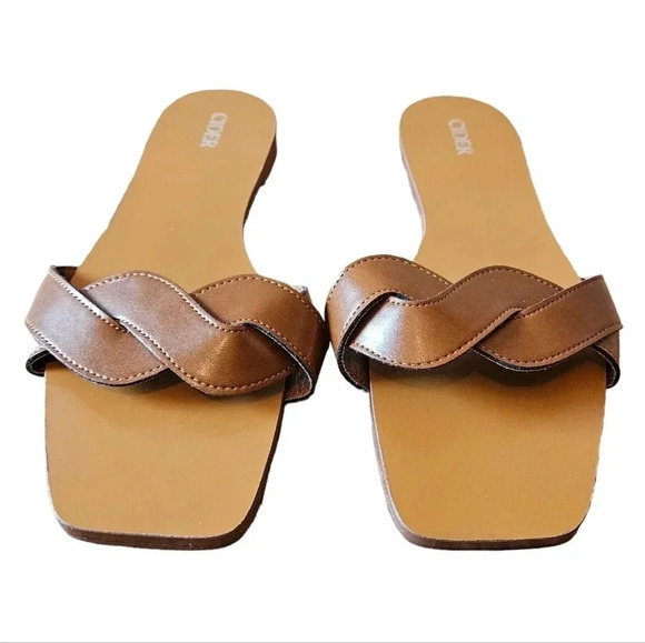 New Cider Santorini Summer Vacation Single Band Vegan Leather Slippers Brown 41. - Picture 4 of 9